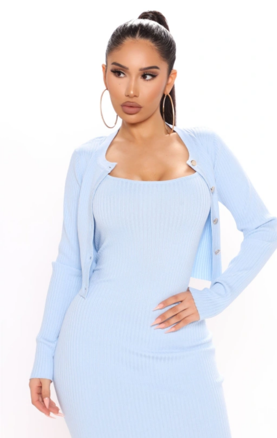 Blue Knit Cardigan and Dress Set - photo 3