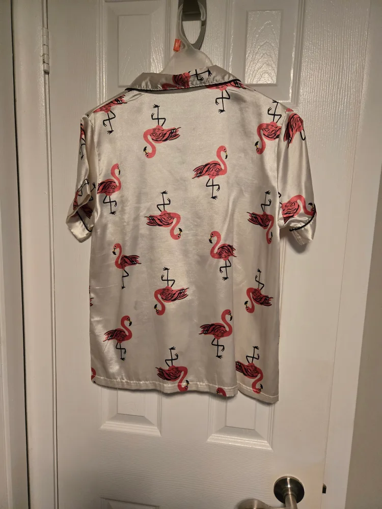 Pink Flamingo Satin Pajama Top image indicator(2)