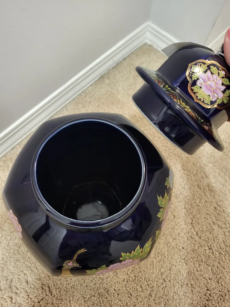 Vintage Cobalt Blue peacock ginger jar 🥕 image indicator(3)