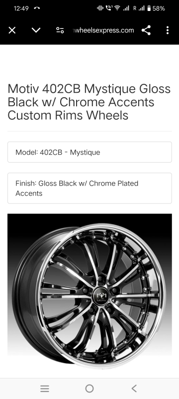 Motiv 402CB Mystique Gloss Black w/ Chrome Accents Custom Rims