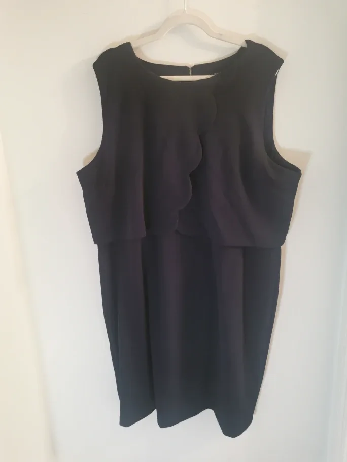 Nina Leonard Navy Blue Dress with Scalloped detail thumbnail