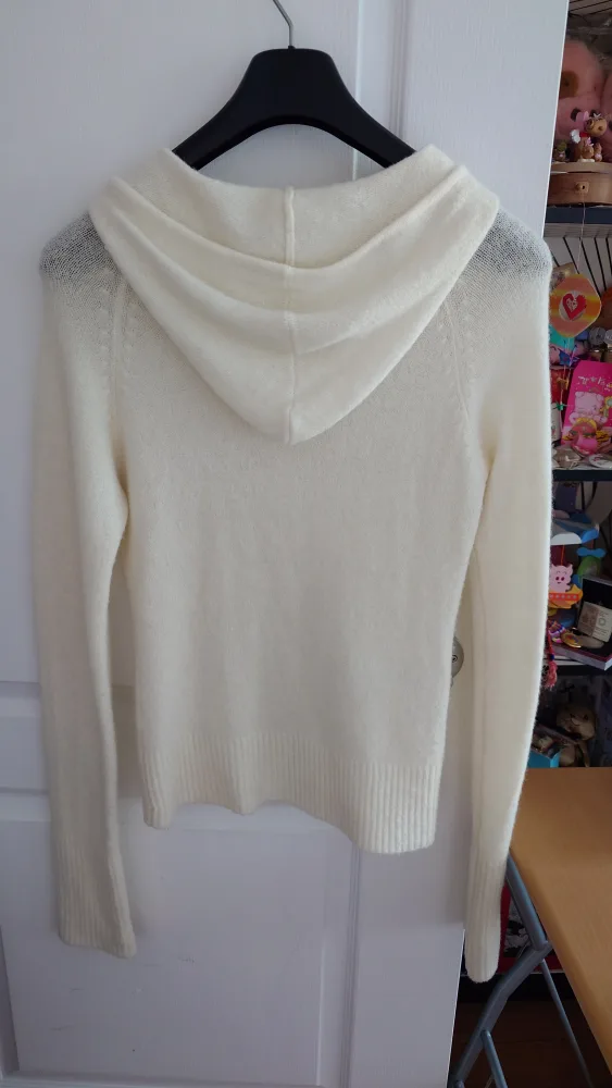 White Hooded Cable Knit Zip Up Sweater image indicator(2)