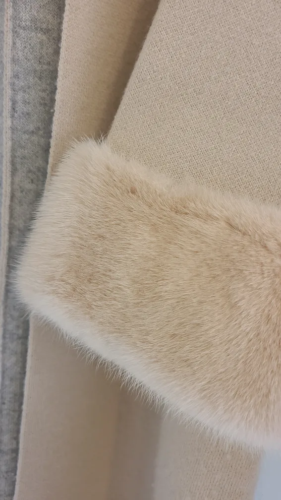 Wool Cashmere Cardigan with mink ur Trim image indicator(3)