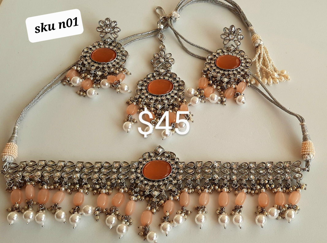 Indian Bridal Necklace Set with Earrings and Tikka