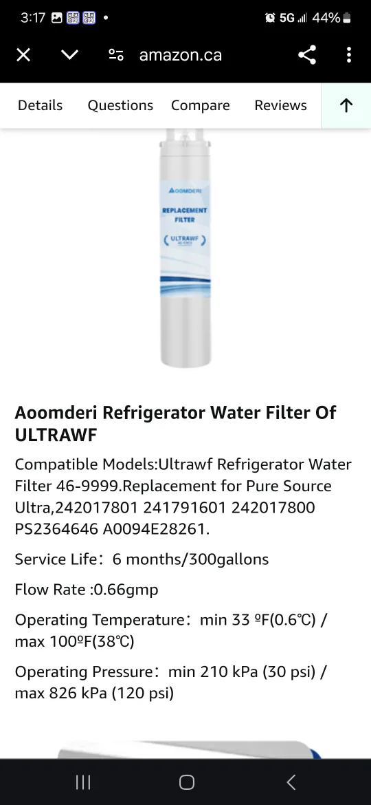 Aoomderi Ultrawf 46-9999 Pure Source  Frigidaire Water Filter 3 image indicator(5)