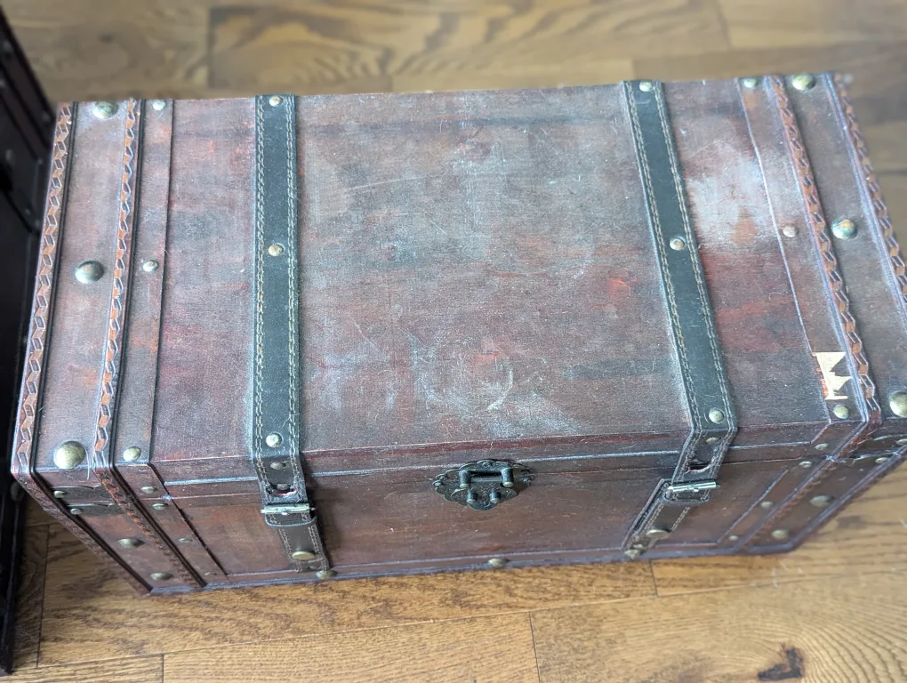 Wooden Storage Trunk with Leather Straps thumbnail