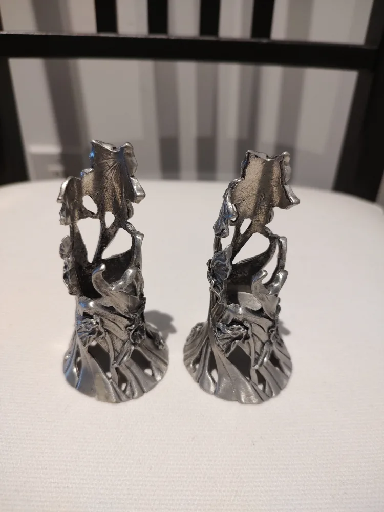 Set of 2 Pewter Candle holders with Floral Design image indicator(2)