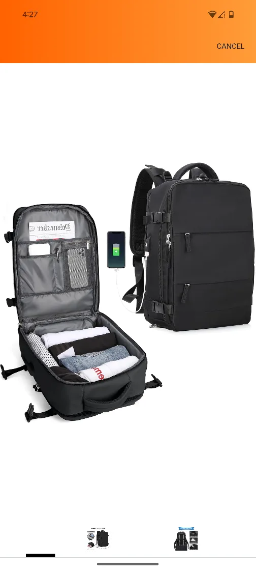 Black Travel Backpack with USB Port image indicator(6)