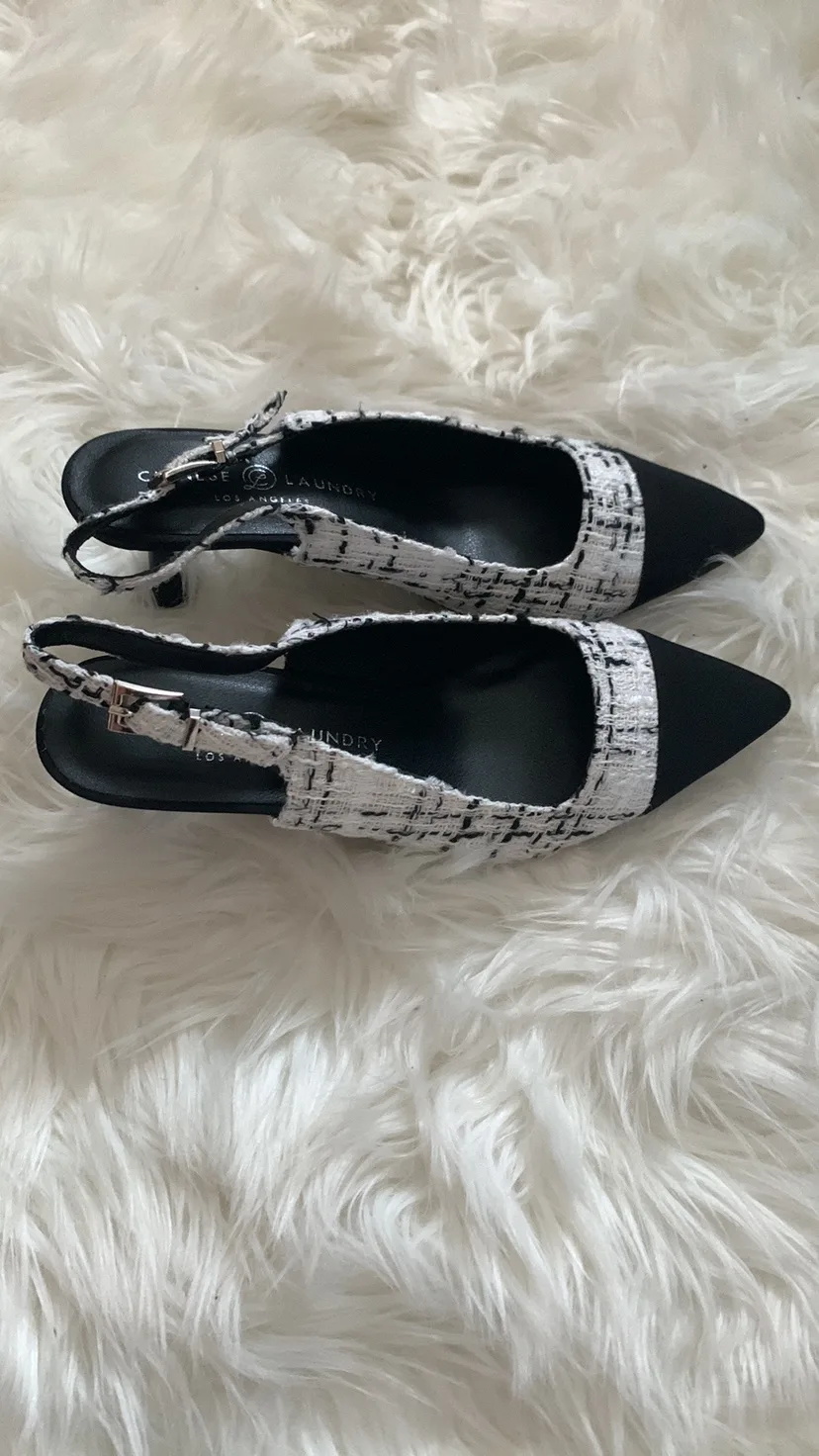 Chinese Laundry Black and White Tweed Slingback Heels image indicator(3)