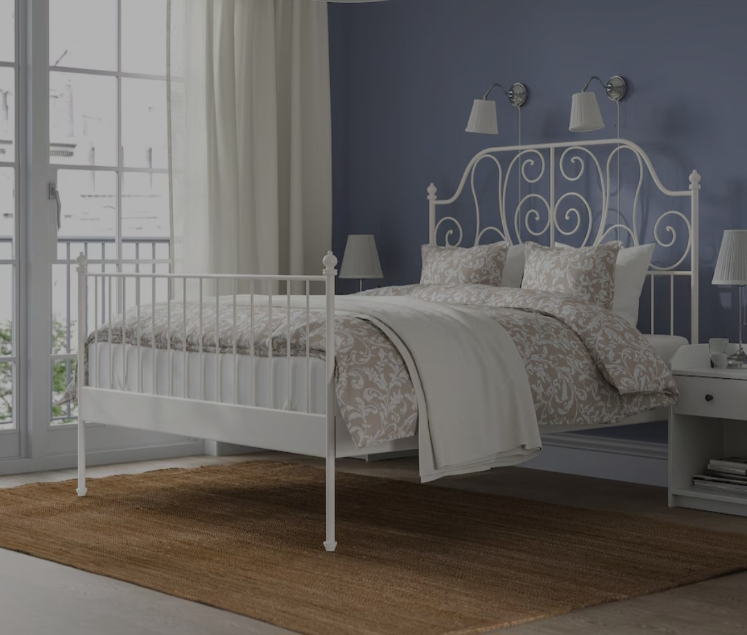 LEIRVIK bed frame, white/Luröy, 150x200 cm White, Full 🧡