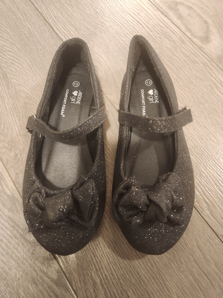 Ardene Girl Black Glitter Bow Flats Size 13