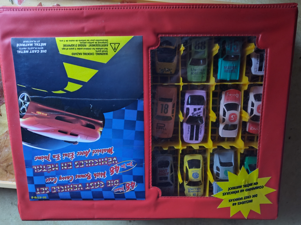 48 piece die cast vehicle set with bonus carry case.