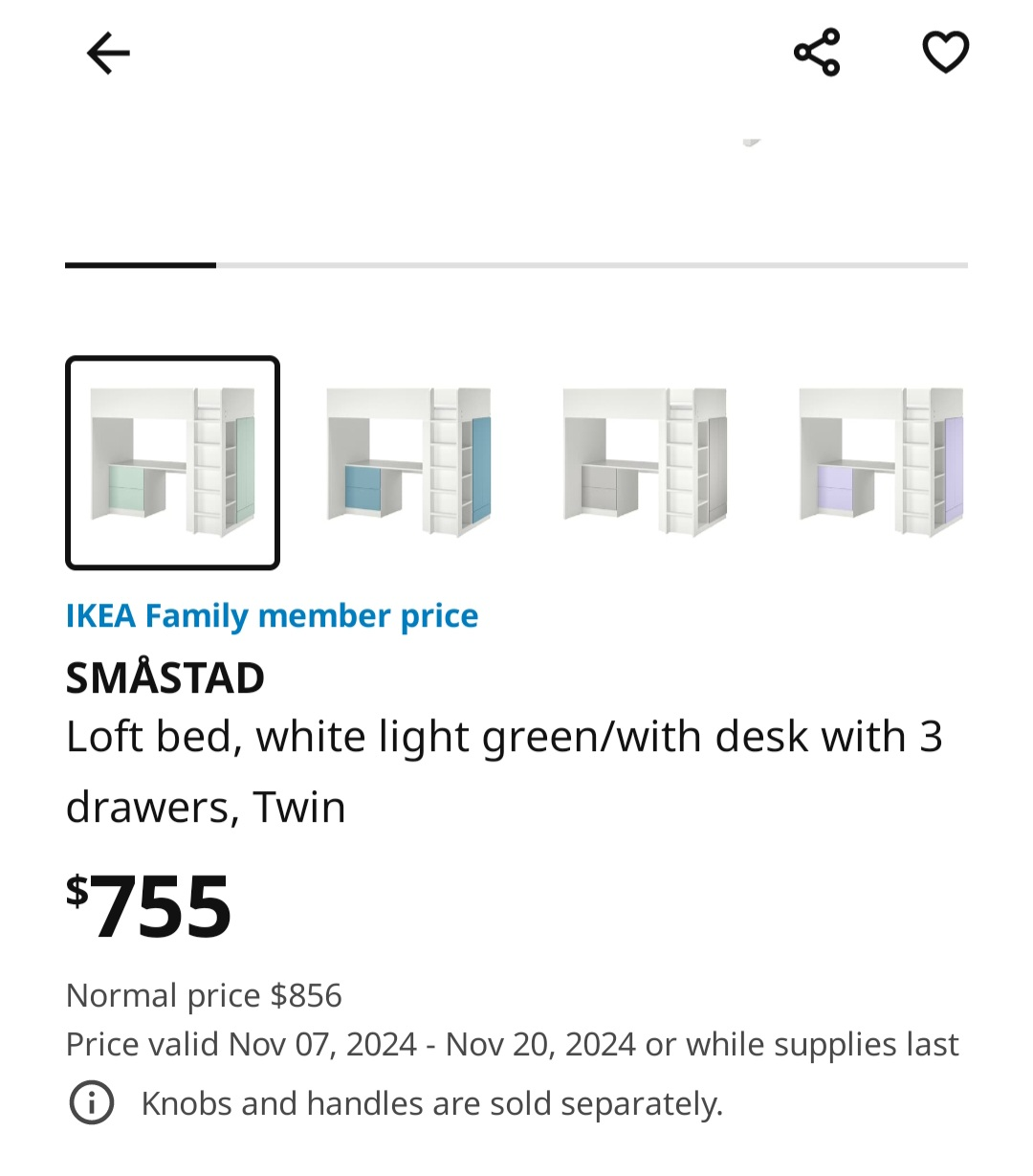 IKEA SMÅSTAD Loft Bed - White/Light Green - photo 4