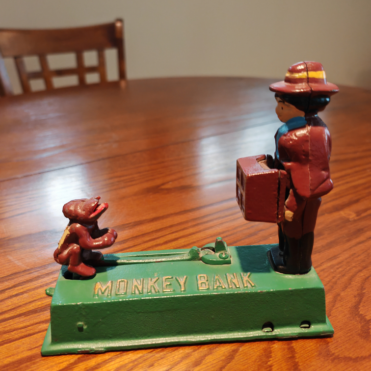 Vintage Cast Iron Monkey Bank