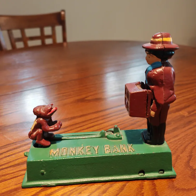 Vintage Cast Iron Monkey Bank thumbnail
