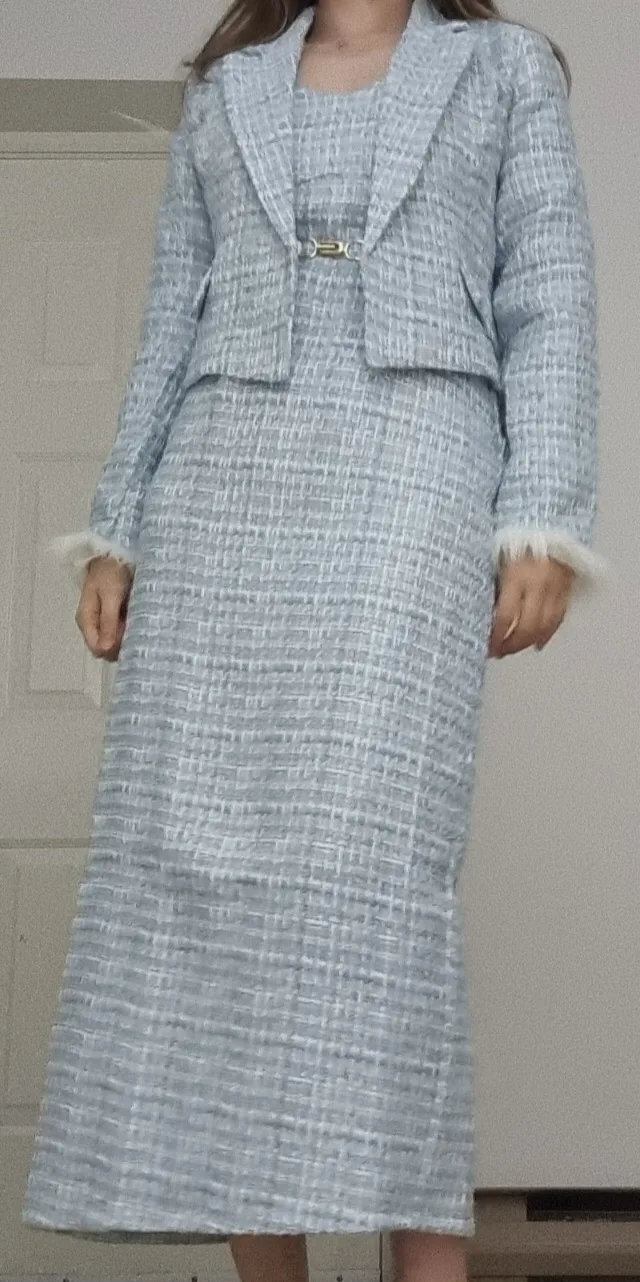 Blue Tweed Dress and Jacket Set image indicator(3)