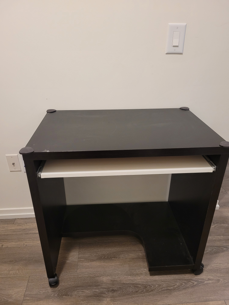 Black Computer Desk with Keyboard Tray on Wheels