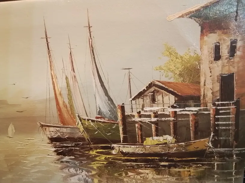 Original Oil Painting on Canvas - Boats in Harbour image indicator(3)