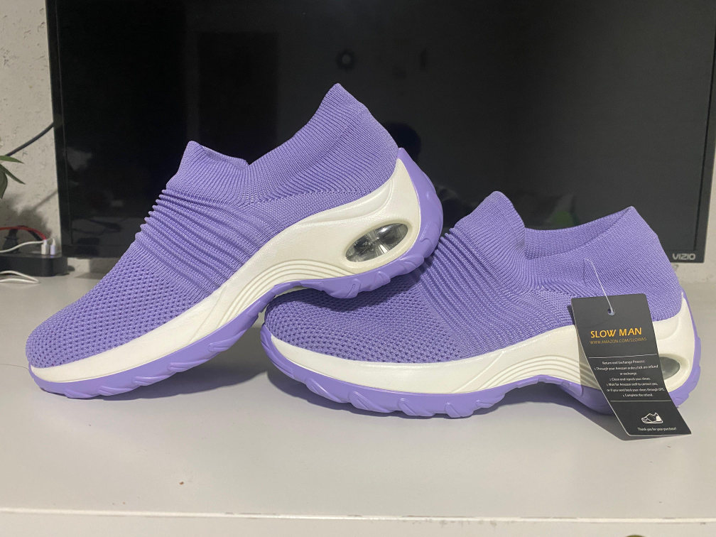 Purple Knitted Slip On Sneakers