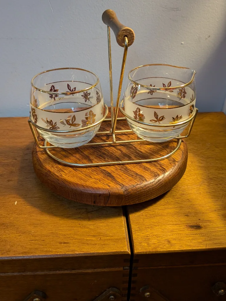 Vintage Libbey Golden Foliage Glass Sugar & Creamer Set 🧡 image indicator(2)