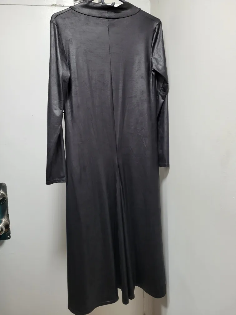 Black Faux Leather Long Cardigan image indicator(2)
