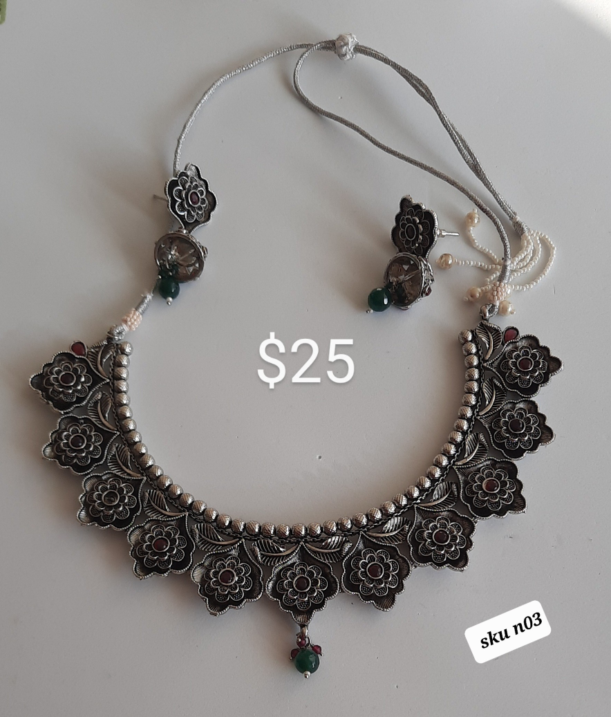 Silver Oxidized Indian Necklace Set
