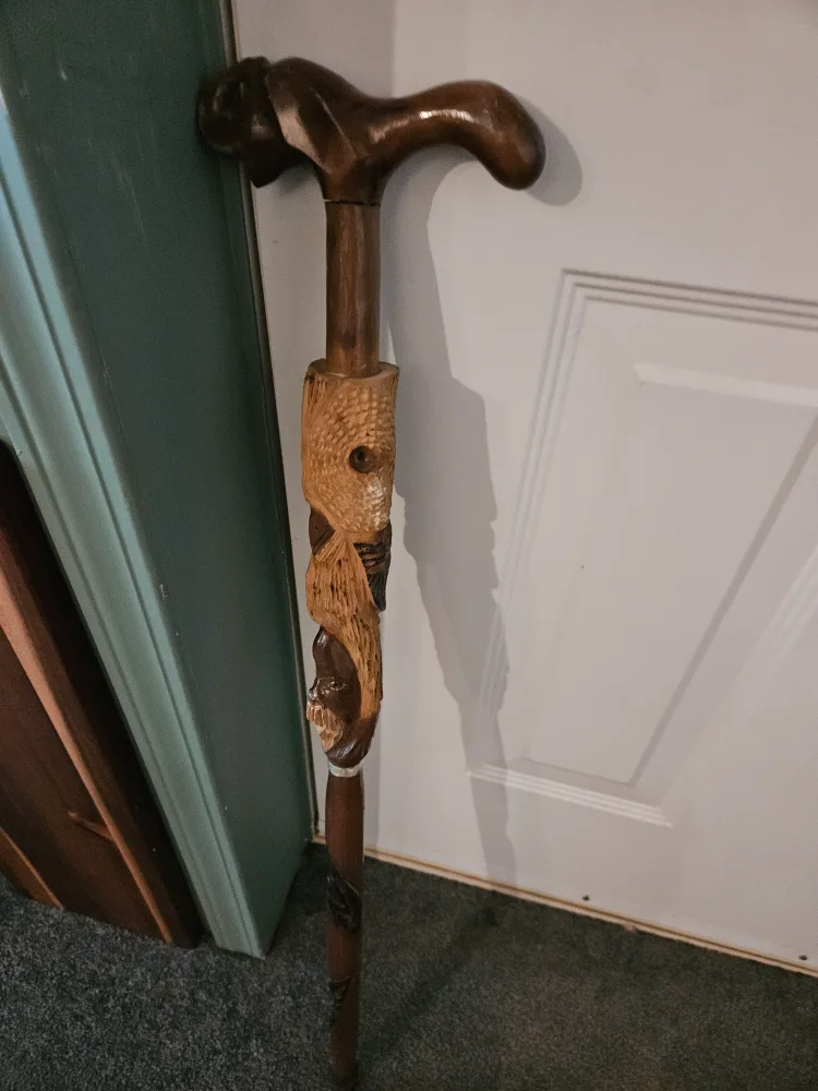 Hand Carved Wooden Walking Stick image indicator(2)