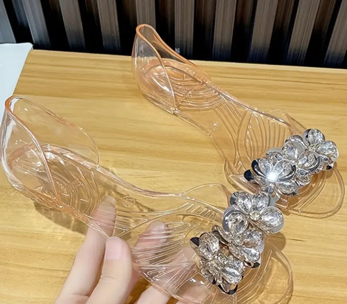 Clear Jelly Sandals with Rhinestone Flowers - photo 2