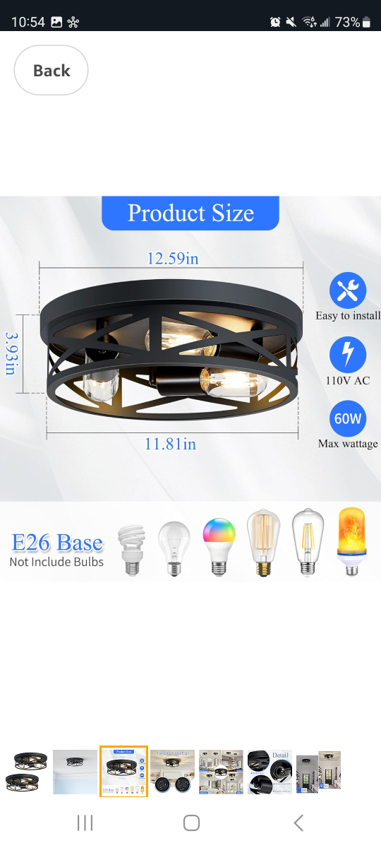 13 inch, matte black, 3-light, flush mount ceiling light fixture - photo 3