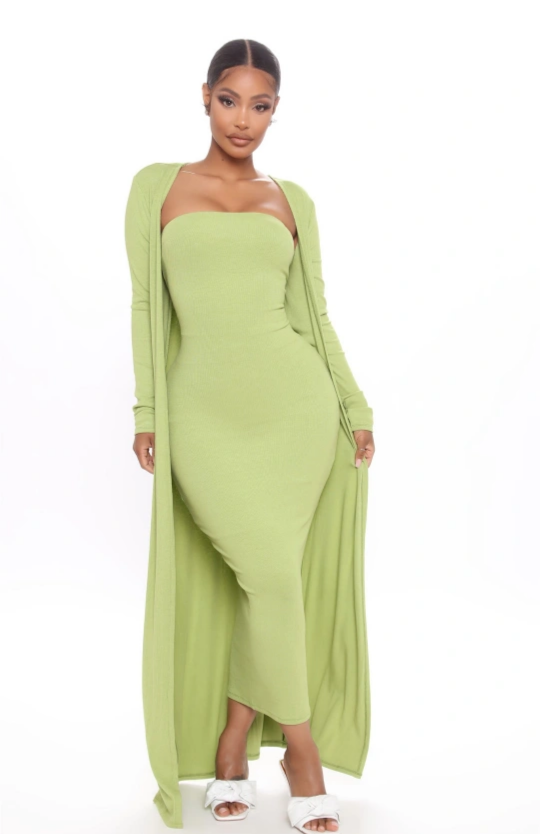 Green Strapless Dress and Cardigan Set
