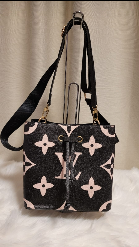 Inspired Black & Pink Bucket Handbag