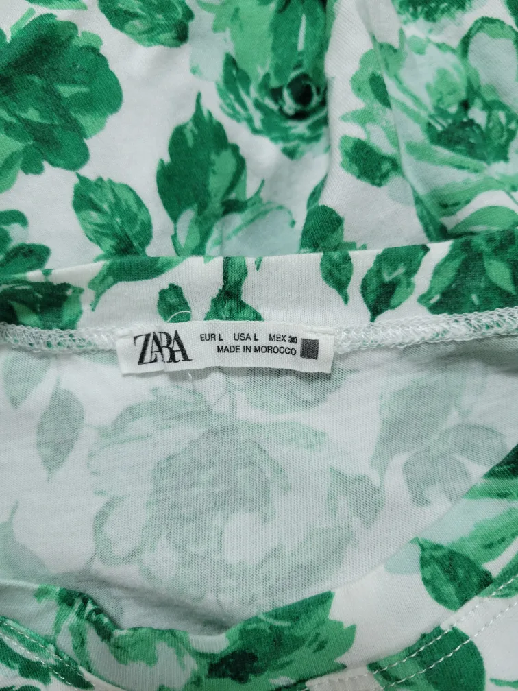 Zara Green Floral Puff Sleeve Top - Size L image indicator(3)