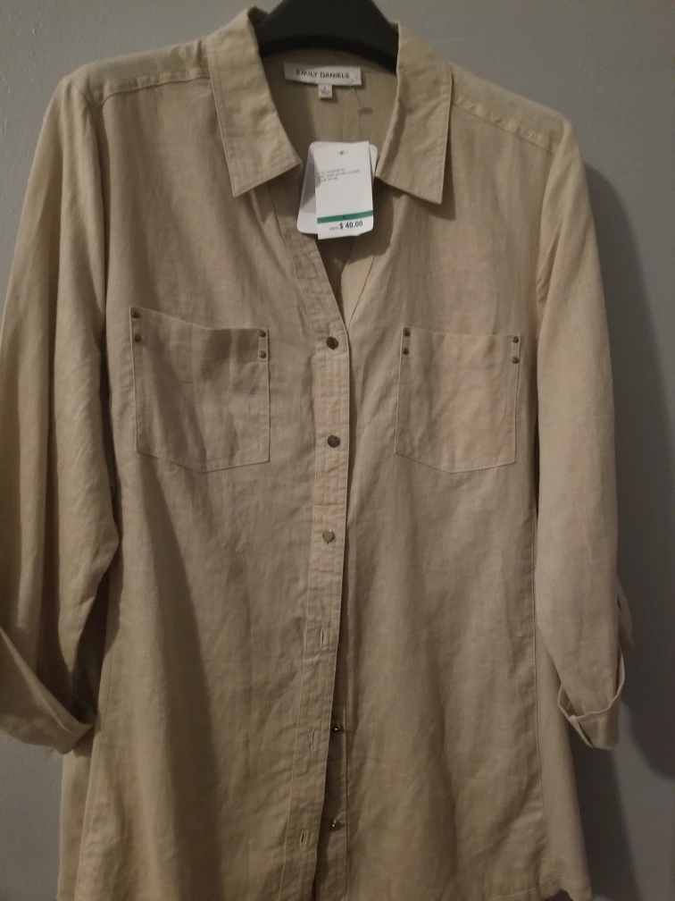 Emily Daniels Beige Long Sleeve Button Down Shirt