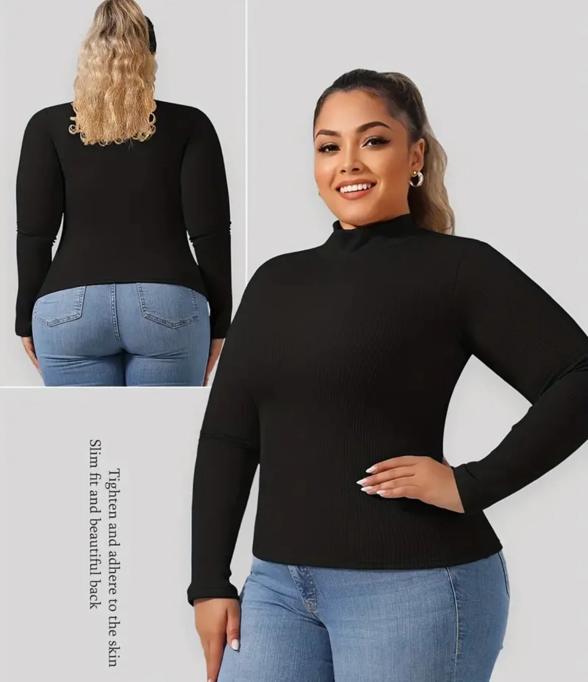 Size 18 turtleneck black warm fleece long sleeve top image indicator(4)