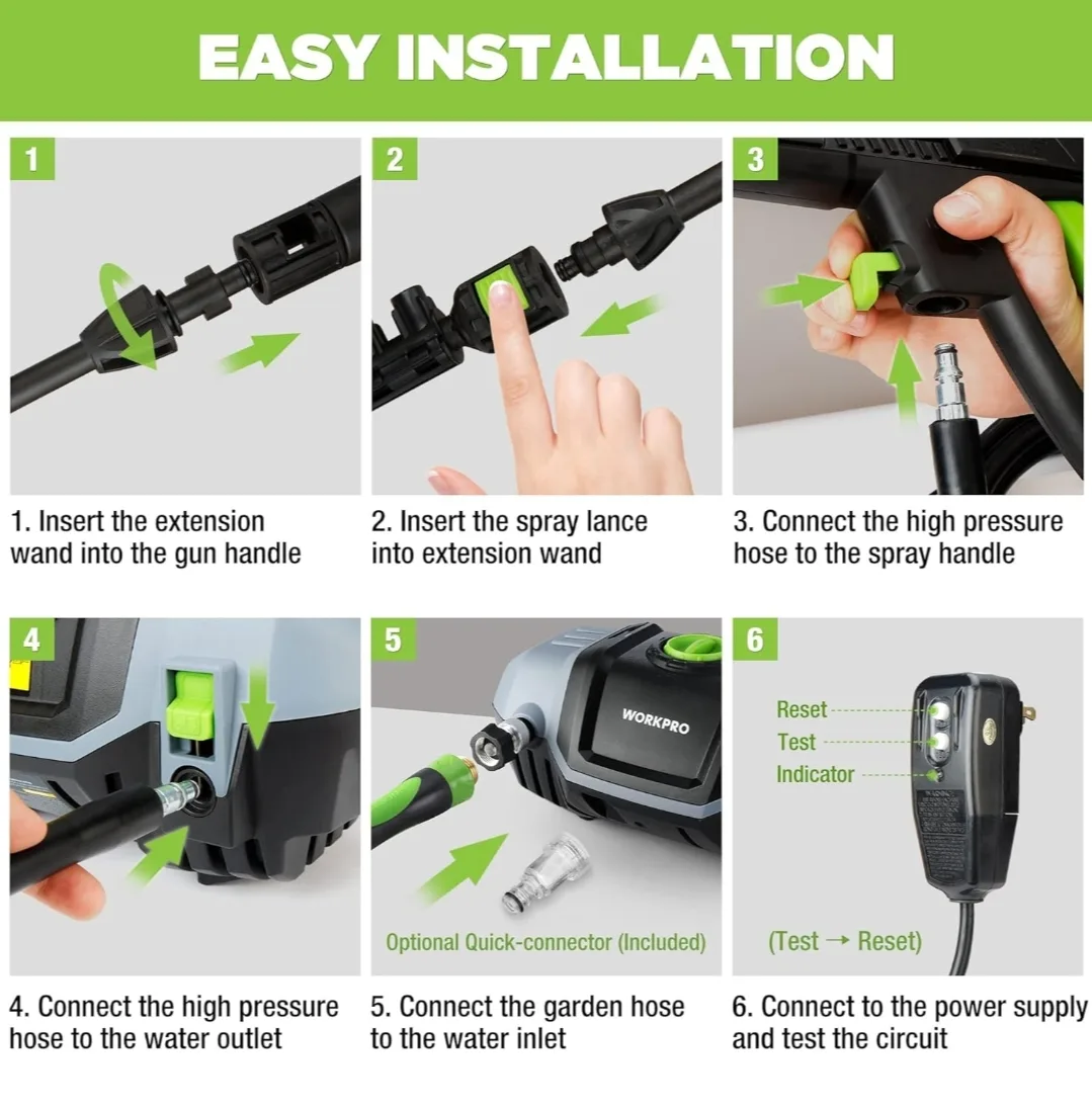 WORKPRO Pressure Washer, 1900 PSI Max 1.8 GPM Max Electric image indicator(6)
