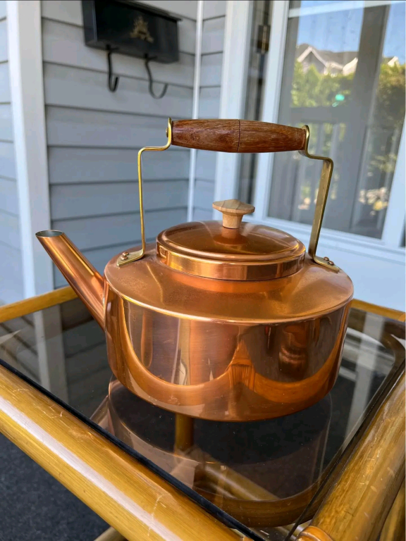 Vintage Copper Tagus Kettle with Wooden Handle