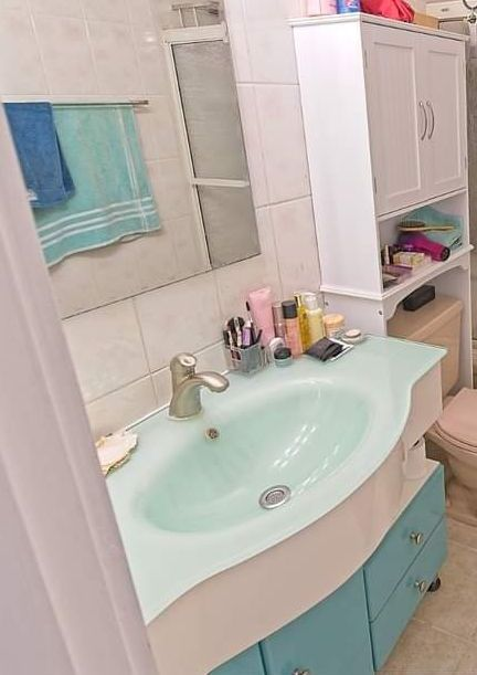 Bathroom cabinet + glass sink + faucet #ThriftyPicks