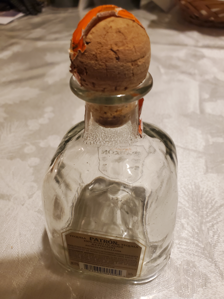 Empty Patron  Tequila Bottle