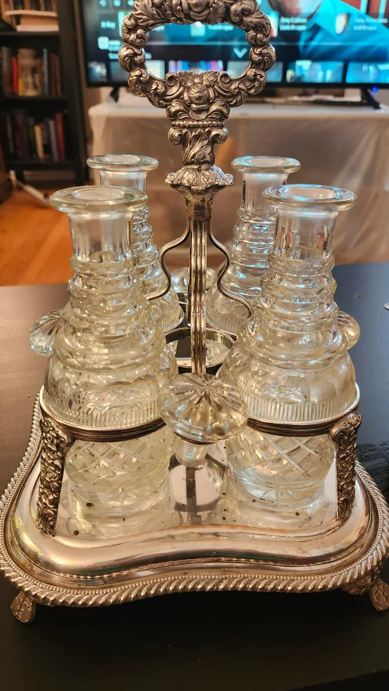 Antique Silver Plated Cruet Set with 4 Bottles #ThriftyPicks thumbnail