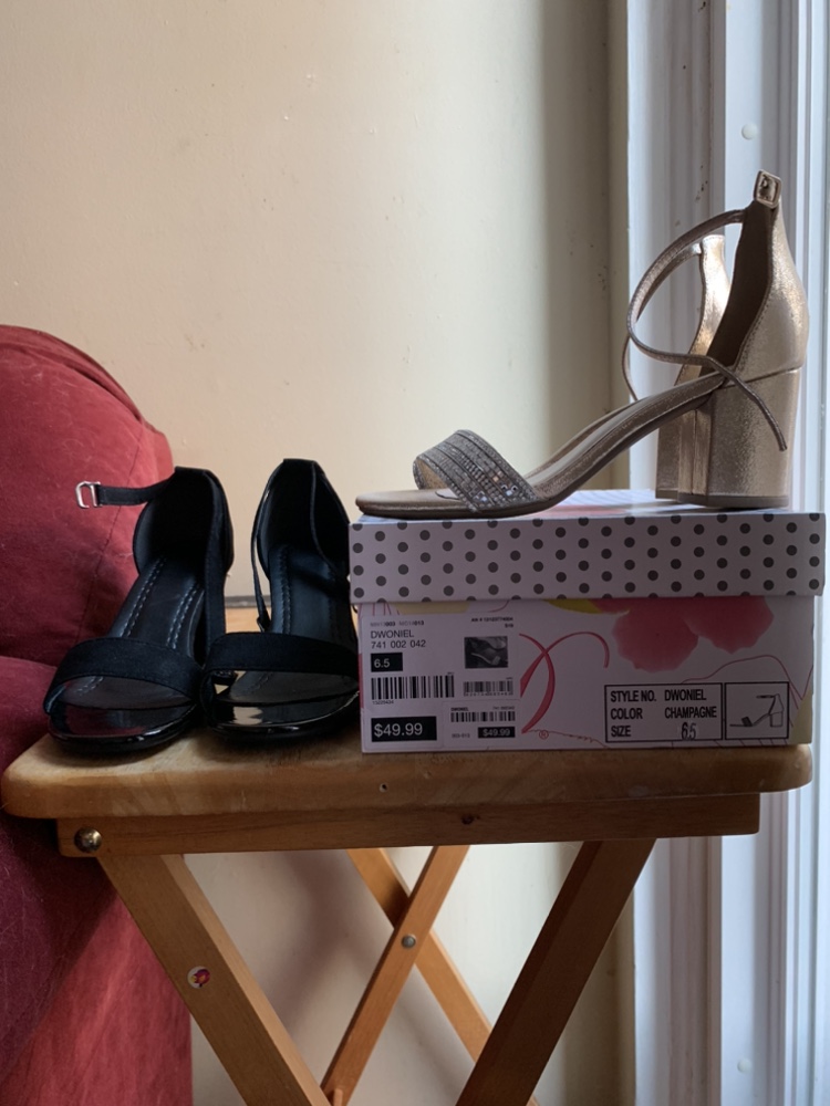 Pair of Black and Champagne Heels