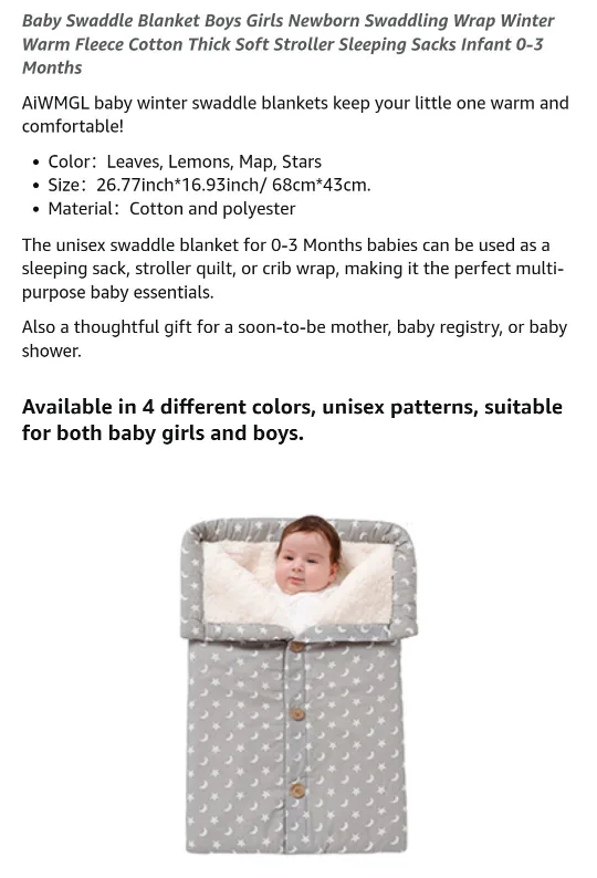 NEW!  Baby Swaddle Blanket, Soft Stroller Sleeping Sack image indicator(9)