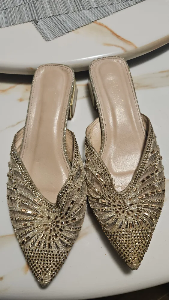 Gold Glitter Rhinestone Mules thumbnail