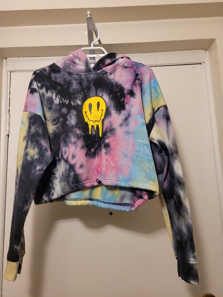 Twear Society Tie Dye Smiley Face Crop Hoodie #freecycle