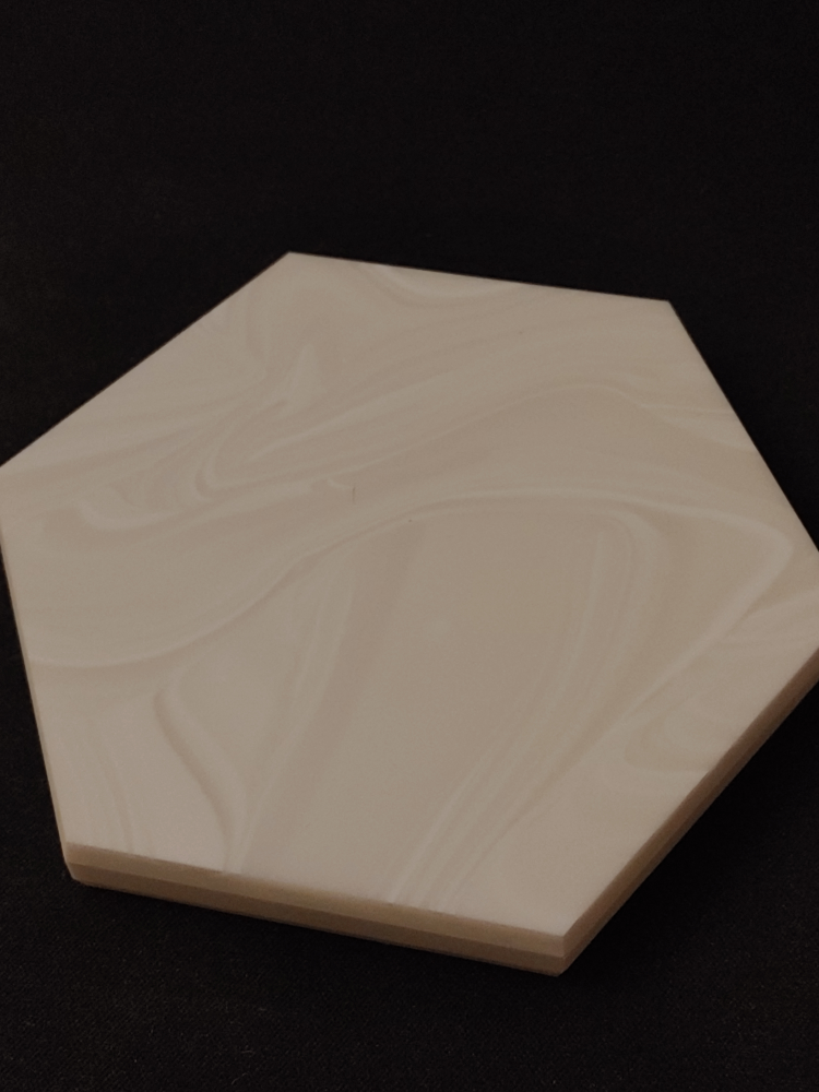 Set of 6 White Hexagon Coasters - Marbled Design
