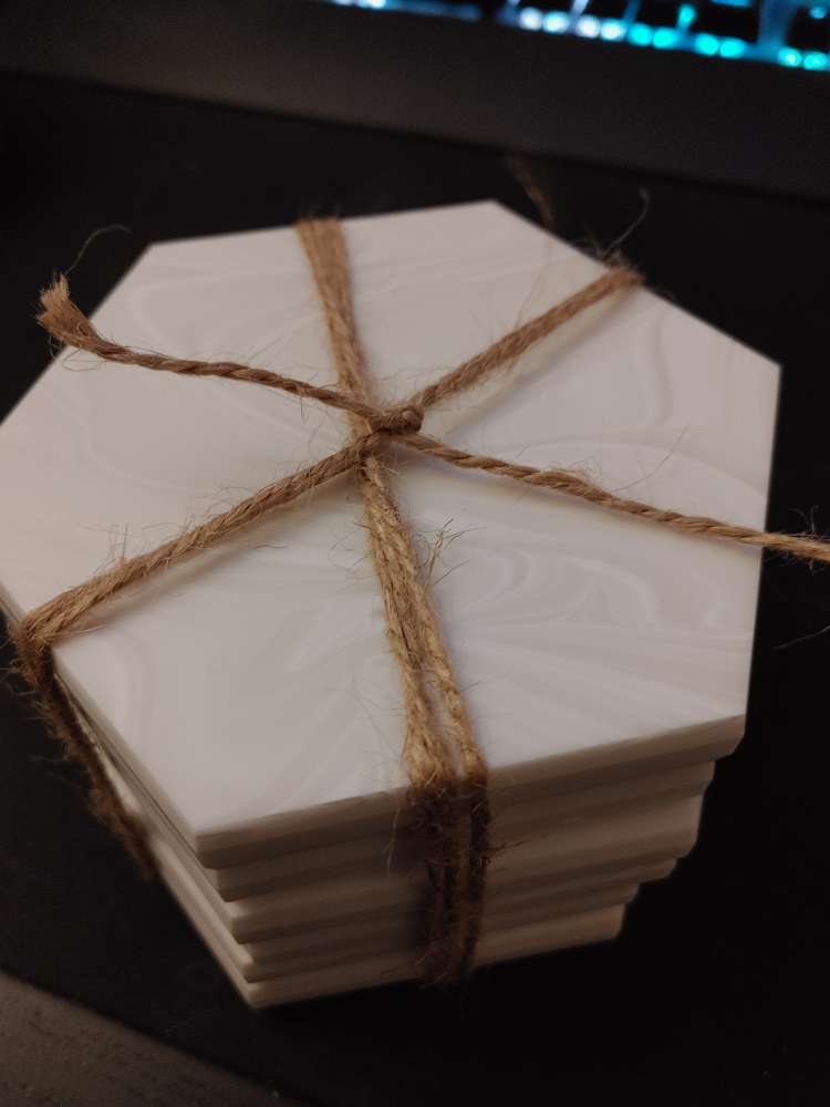 Set of 6 White Hexagon Coasters - Marbled Design - photo 2