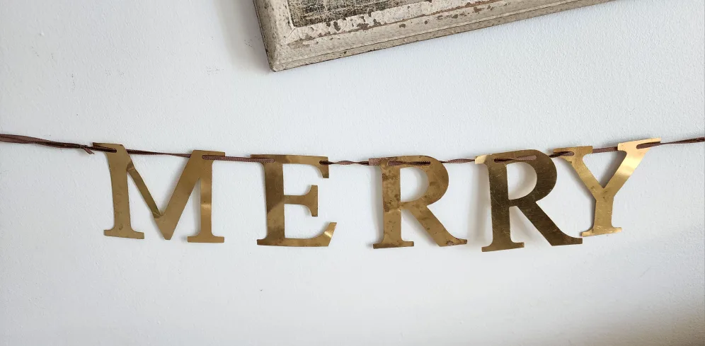 55" Merry Christmas, Brass Finish Metal Garland Banner image indicator(3)