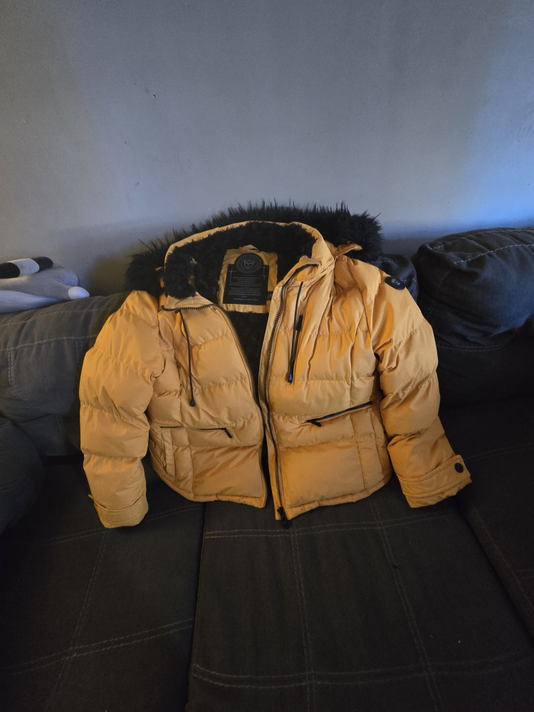 Yellow Puffer Jacket with Fur Hood - photo 2