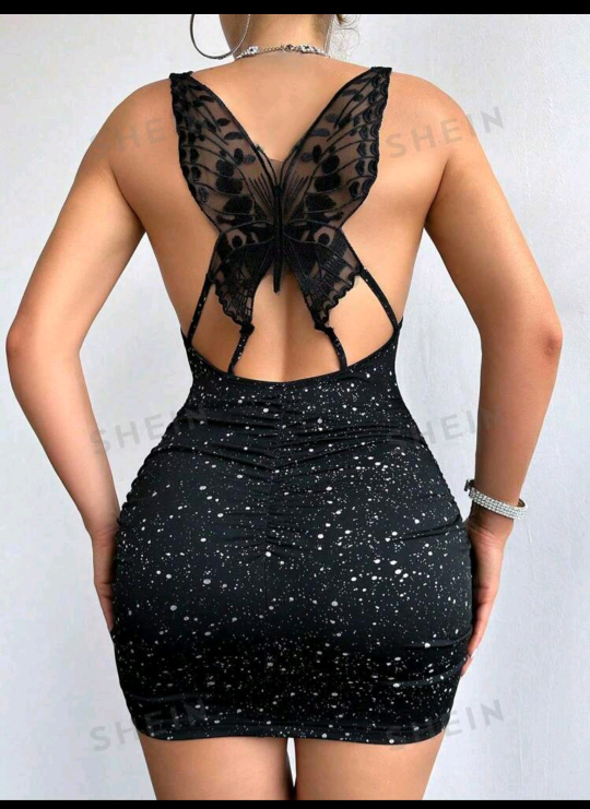 Black Butterfly Backless Mini Dress