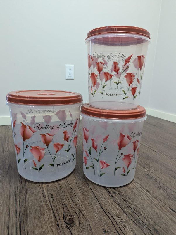 Set of 3 Clear Plastic Containers with Floral Design