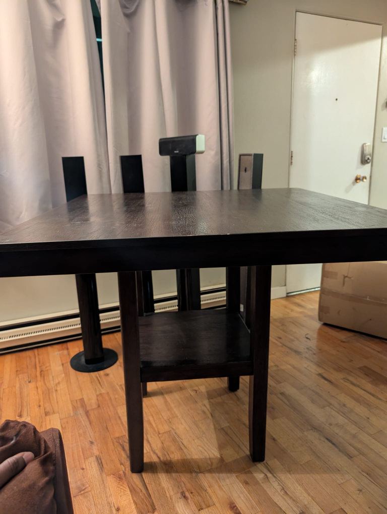 Square dining table with shelf